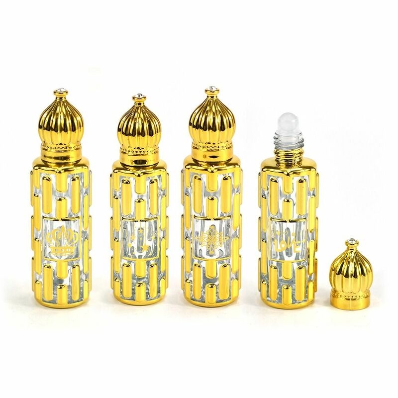 Botellas de Perfume vacías de lujo de 15ML, botella enrollable de aceites esenciales rellenables, botella portátil Vintage de bronce dorado