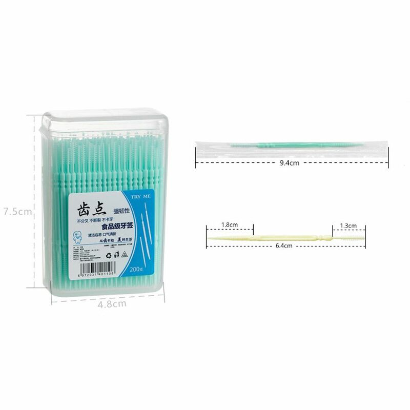 200Pcs Double-headed Disposable Dental Flosser Interdental Brush Teeth Stick Toothpicks Floss Pick Oral Gum Teeth Cleaning Care