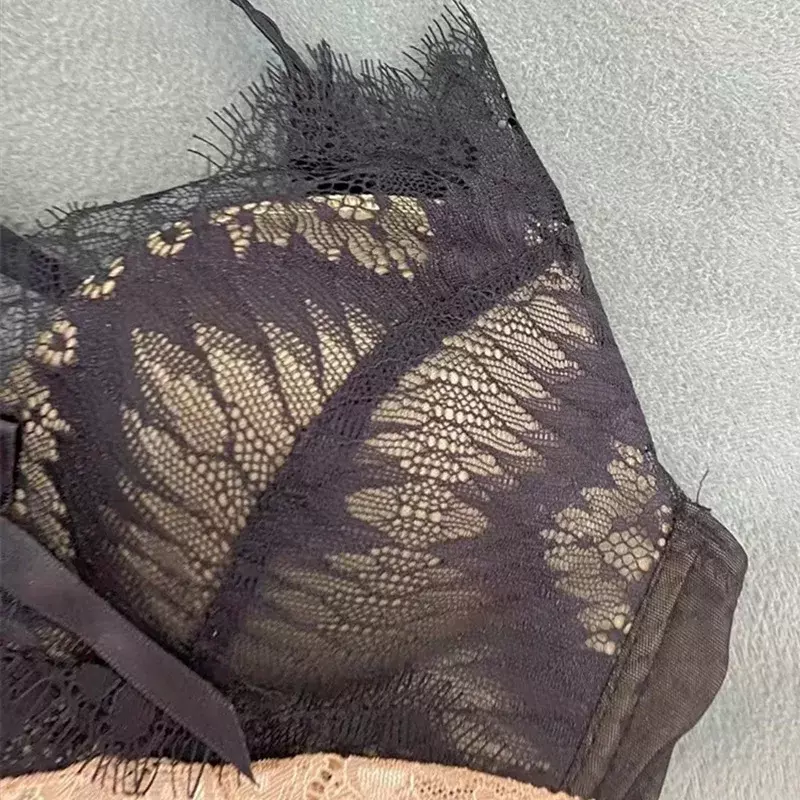 Soutien-Sujetador de encaje sin costuras Para Mujer, con lazo de realce Bralette elegante negro, lencería Sexy sin aros Para Damas