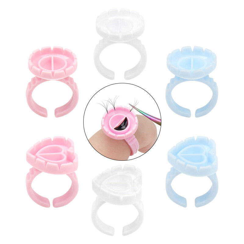 100Pcs Disposable Glue Rings Eyelashes Glue Fan Cup Lash Glue Holder Tattoo Pigment Container Ring Eyelash Extension Makeup Tool