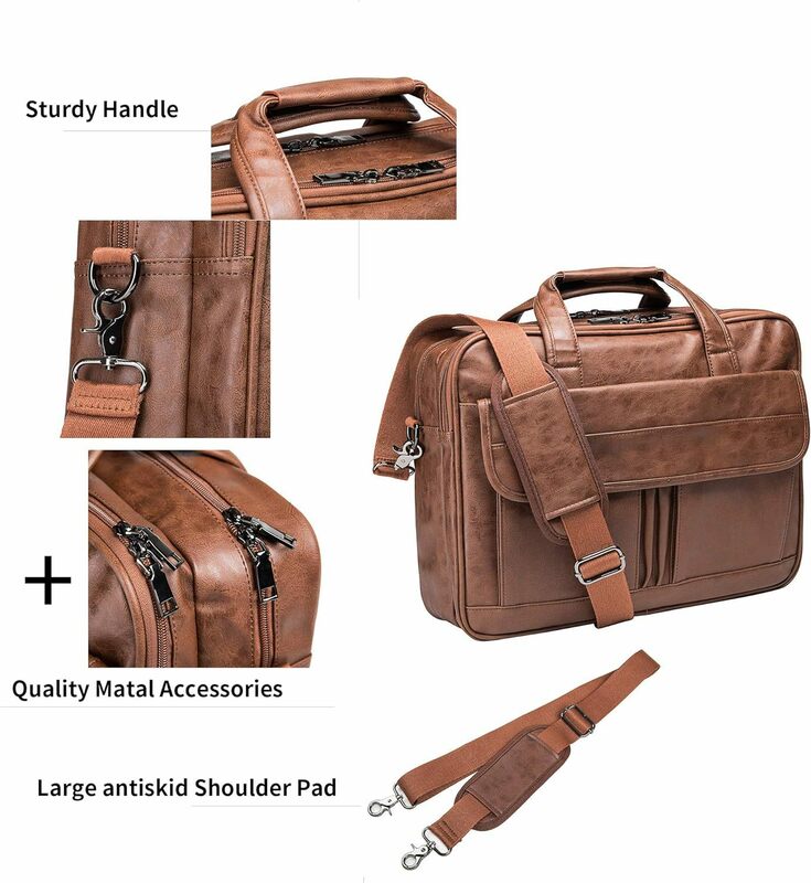Large Capacity Briefcase Men'S Business Shoulder Bag Retro Classical Leather Wide-Strap Crossbody Bag For 17.3inches Laptop Bag