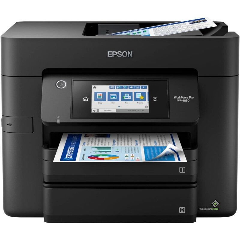 WF-4830 dla pracowników bezprzewodowa drukarka typu All-in-One z automatycznym dwustronnym drukowaniem, kopiowaniem, skanowaniem i faksem, 50-stronicowy ADF