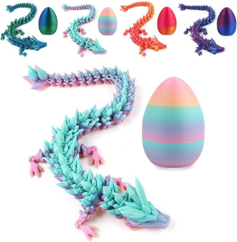 Huevo de dragón de cristal con bisagras de impresión 3D, articulación flexible, adornos de dragón con bisagras