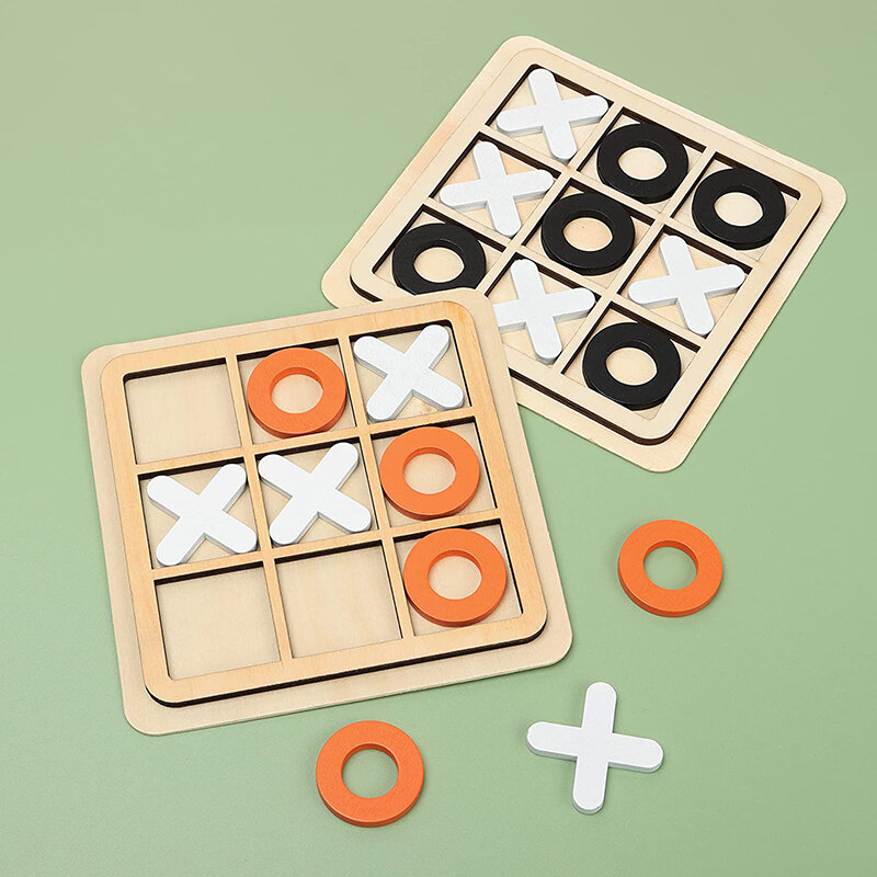 Children Early Education Toy Wooden Tic-Tac-Toe Chess Three Line OX Puzzle Board Party Table Games Building Blocks Toys For Kids