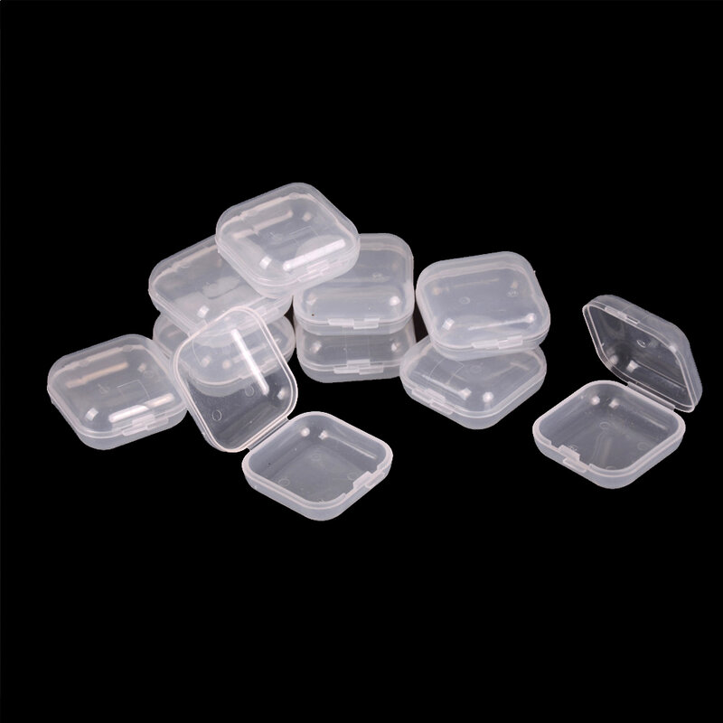5/10 pçs vazio plástico claro mini vazio quadrado pequenas caixas de jóias plugues de ouvido recipiente decoração da arte do prego diamante armazenamento caso