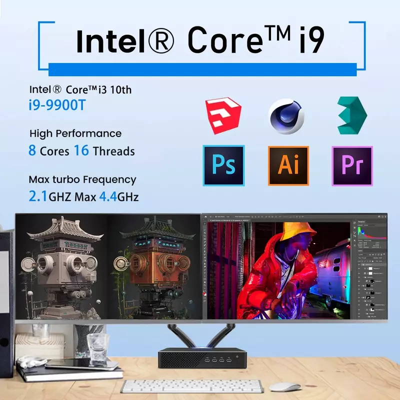 MSECORE-Mini PC com Intel Core i9-9900T GTX1660S, cartão dedicado, Windows 11, computador desktop, SSD NVME, 2 x DDR4, 4K, wifi6, MV200