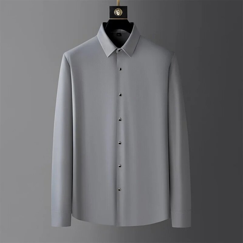 2024 Spring Solid Color Shirts Men Long Sleeve Slim Fit Business Formal Dress Shirts Streetwear Social Party Tuxedo Blouse M-5XL
