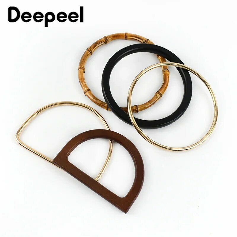1/2Pc Round D-shaped Wooden Bag Handle Metal Ring Handbag Handles Replacement DIY Purse Luggage Handcrafted Accessories for Bags