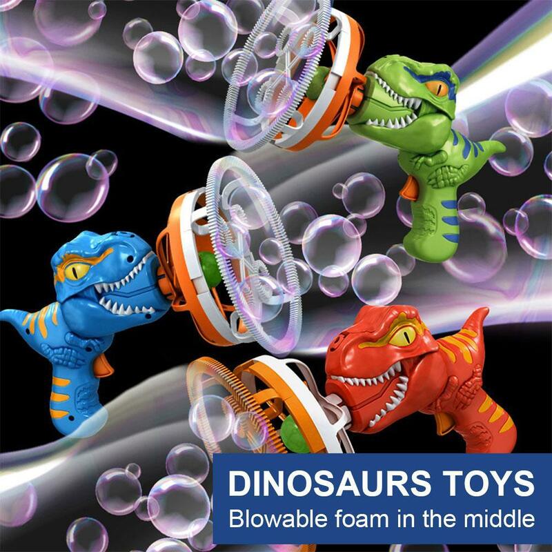 Juguete de burbujas de dinosaurio para exteriores, soplador de burbujas de mano de dibujos animados a la moda