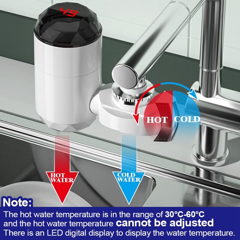Electric Water Heater with Temperature Display for Kitchen Instant Heating Faucet Heater Tankless Water Heater EU Plug A