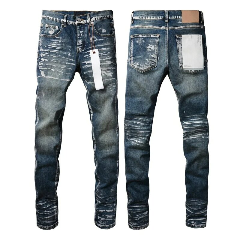 Jeans di marca ROCA viola di alta qualità con vernice blu scuro chiaro e argento distressed Fashion Repair pantaloni Skinny in Denim a vita bassa