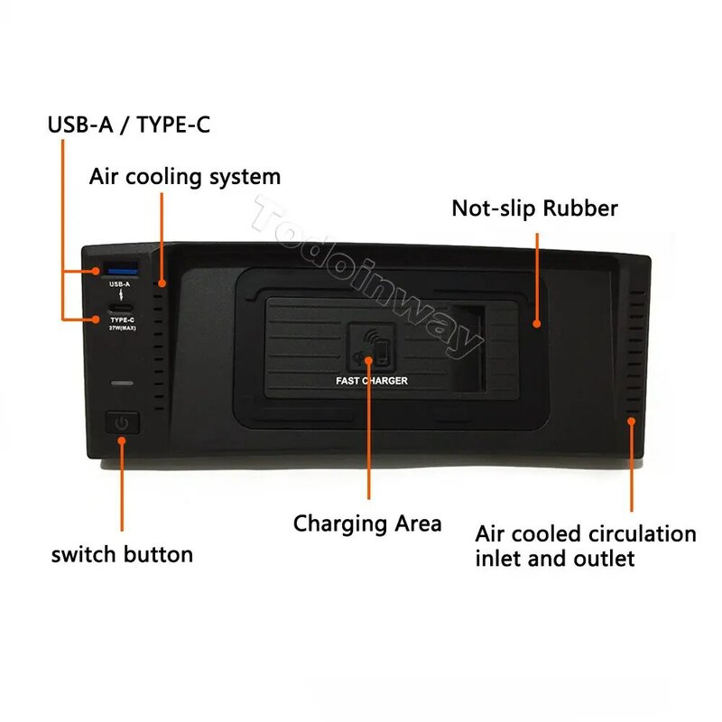 Placa de carregamento do telefone sem fio, suporte móvel, USB carga rápida guarnição, 15W, apto para Audi A6, C7, A7, S6, RS6, S7, RS7, 2011-2018