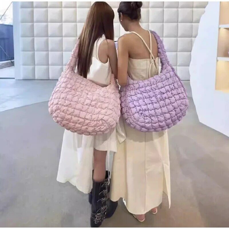 Bolso de nube plegable de gran capacidad para mujer, bolsa de mano de un hombro, versátil, a la moda, de algodón, novedad coreana