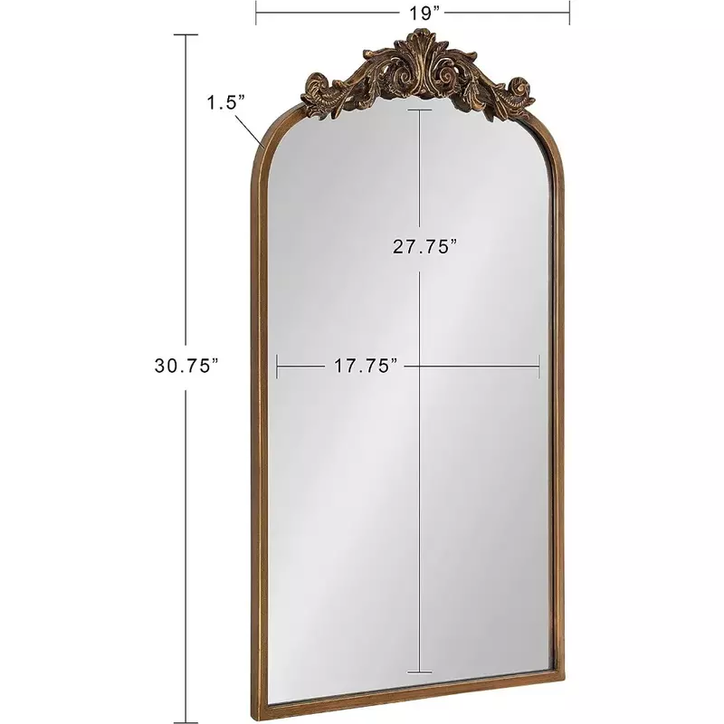 Arendahl 전통 아치 거울, LED 거울, 19 인치 X 30.75 인치 골드 거울, 바로크 영감 벽 장식, 화물 무료 길이