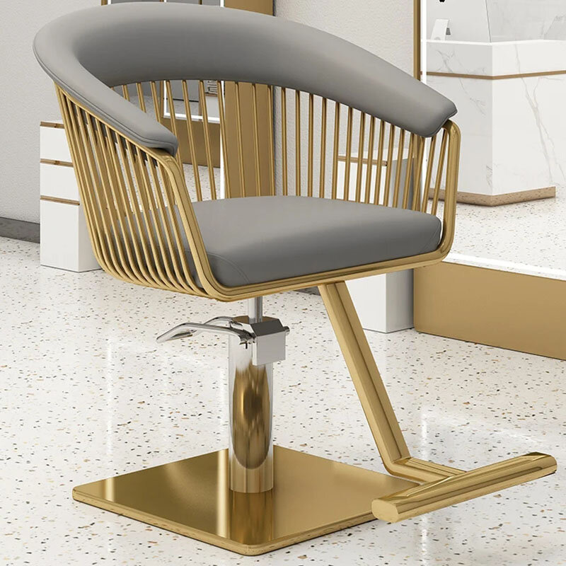 Silla De barbería cómoda De lujo, diseño giratorio dorado, muebles para salón De belleza