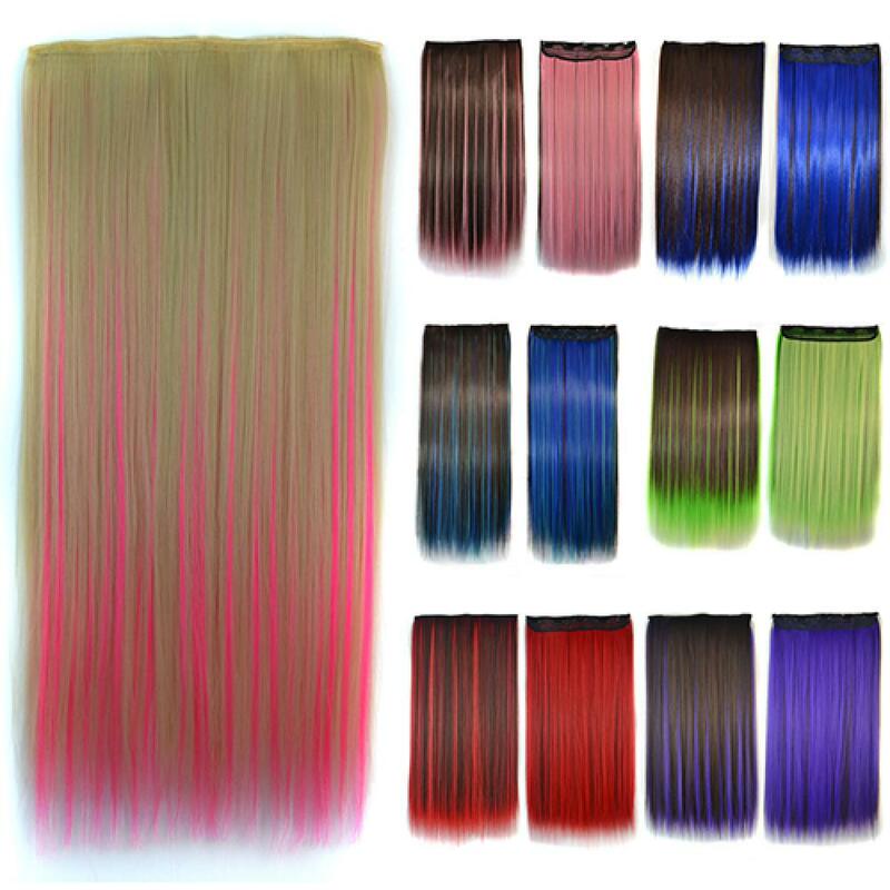Clip in Straight Long Hair Extension Clips in Hair Extensions Long Straight Hairstyle Synthetic Blonde Colorful Hairpieces