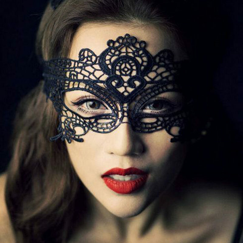 Máscara facial de encaje hueco para mujer, accesorios de fiesta de princesa, Cosplay, club nocturno, Reina, media cara, negro