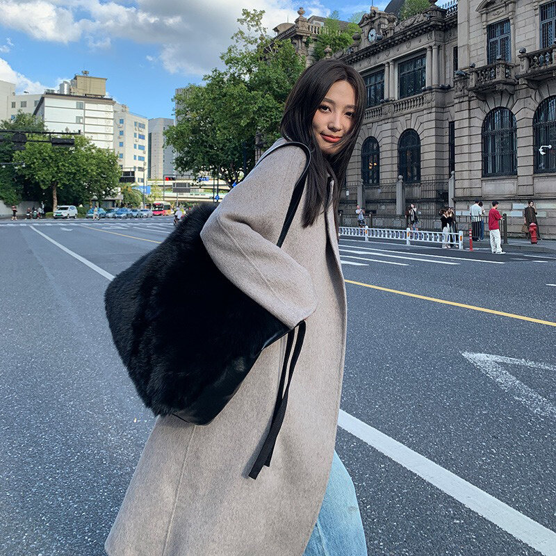 Женская сумка-тоут из натурального Лисьего меха, корейская мода, большой вместимости, для осени, 2023
