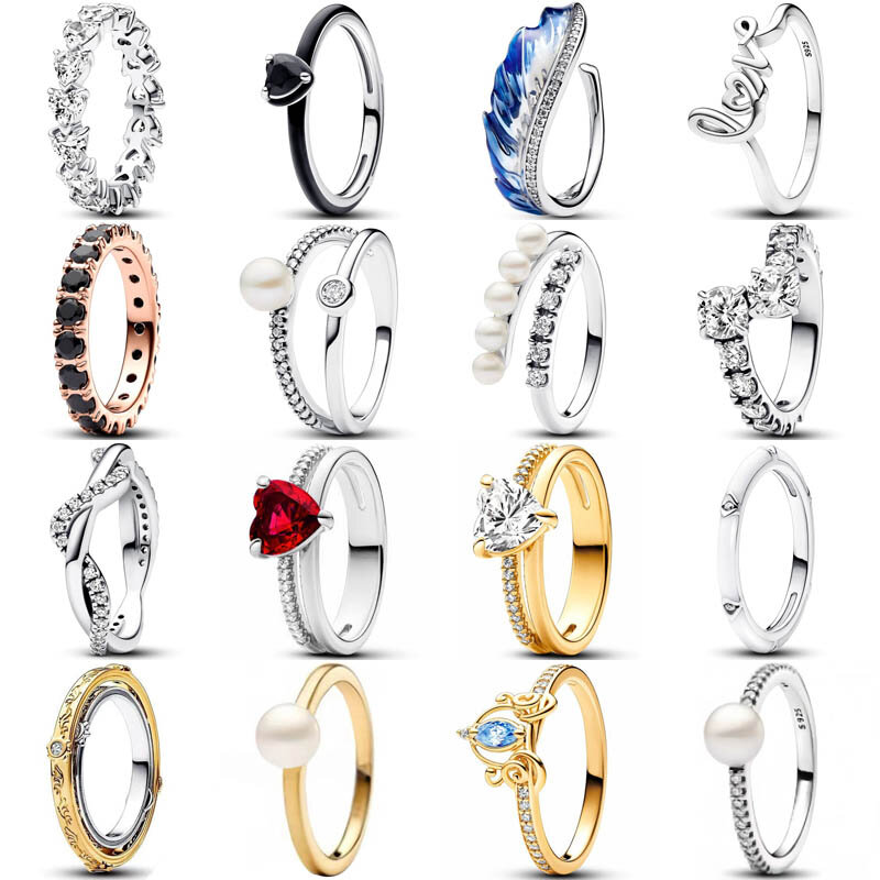 Baru 925 Sterling cincin perak tumpang tindih bulu terjalin gelombang Pave Double Band jantung keabadian cincin untuk wanita hadiah perhiasan