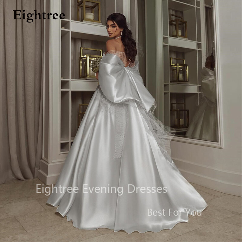 Eightree Elegant Ivory A Line Birthday Party Dresses Arabic Tulle Big Bow Evening Dress for Bride Wedding Princess Prom Gowns
