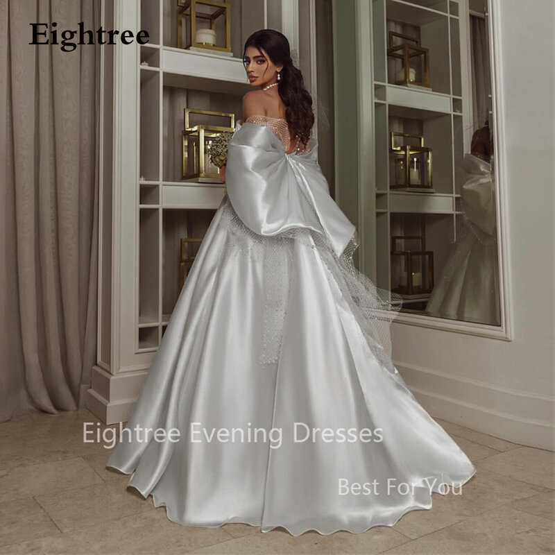 Achitree elegantes Elfenbein eine Linie Geburtstags feier Kleider arabischen Tüll großen Bogen Abendkleid für Braut Hochzeit Prinzessin Ballkleider