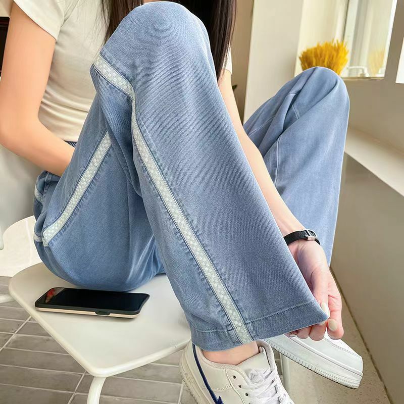 Women's Jeans New High Waist Pants Design Contrast Color Straight Jeans Y2k Trousers Korean Style Loose Casual High Waist Jeans