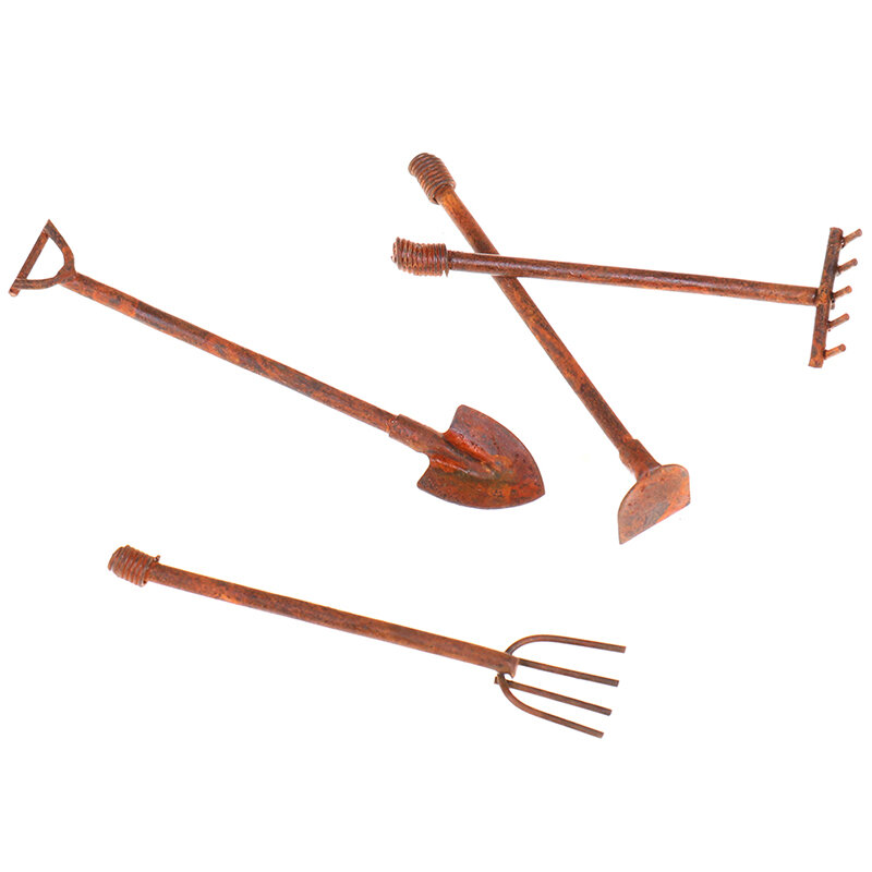 Ensemble d'outils miniatures de jardin, artisanat en métal rouillé, Gnomes de jardin, ornements féeriques, 4 pièces
