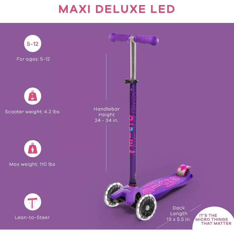 Three Wheeled, Lean-to-Steer Swiss-Designed Scooter for Kids with Motion-Activated Light-Up Wheels for Ages 5-12 …free Shipping