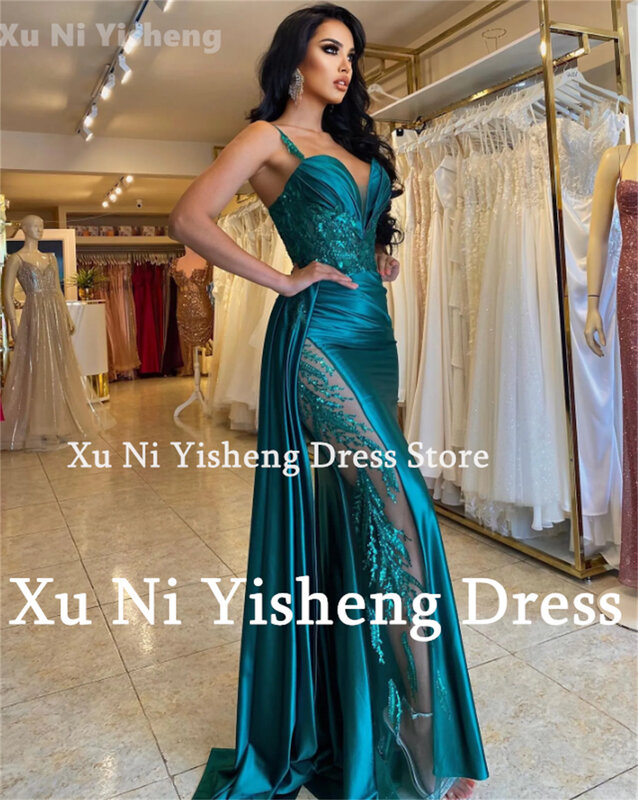 New Green Prom Dress Sweethear Neck Slip Strps Lace Appliques Mermaid Satin Formal Evening Dress Floor-Length 2024 Party Dress
