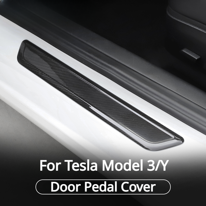 Serat karbon asli untuk Tesla Model 3 Y ambang pintu selamat datang Pedal penutup stiker 3K 240G karbon kering modifikasi mobil buatan tangan modis