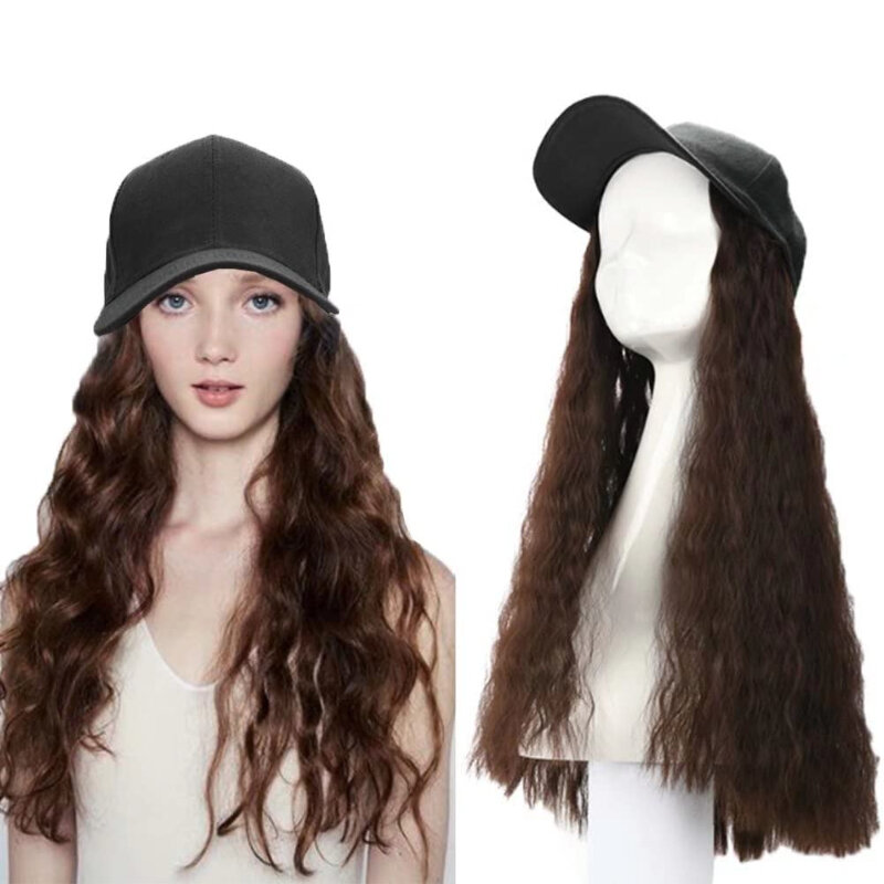 One piece Baseball Cap mit Haar verlängerung Welle lockige Frisur verstellbare synthetische Perücke Hut mit Haaren für Frauen Mädchen tägliche Kleidung
