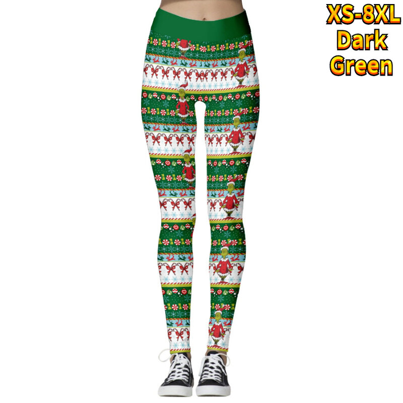 Vestido de Navidad de cintura alta para mujer, pantalones de Yoga con realce de cadera, Control Abdominal, ejercicio, Leggings para correr, XS-8XL