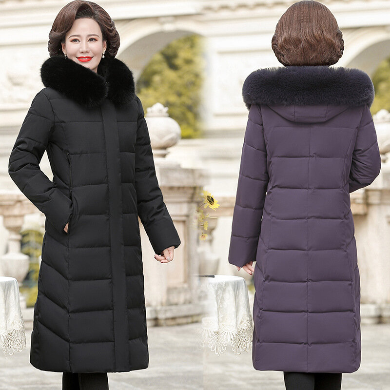 Куртка женская зимняя длинная пуховая, свободная утепленная парка с капюшоном, пальто в Корейском стиле для мам