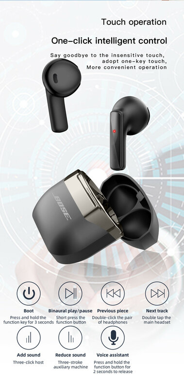 BOSENOK Air1 TWS cuffie Bluetooth Wireless ENC cuffie con riduzione del rumore intelligente auricolari impermeabili da gioco/sport/musica