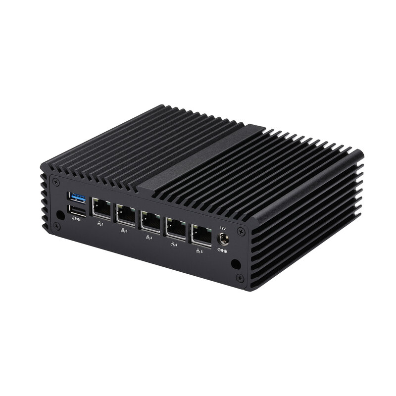 QOTOM Firewall Micro urządzenie bez wentylatora Mini PC Q10821G5-S08 Celeron J6412 5 x I225-V/I226-V 2.5G Gateway LAN Firewall