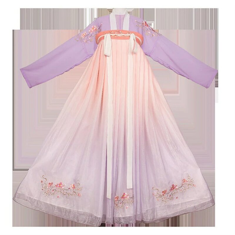 Chiński styl Vintage słodka wróżka Hanfu sukienka kobiety elegancki kwiatowy haft kostiumy księżniczki Cosplay zestawy szlafroków do tańca scenicznego