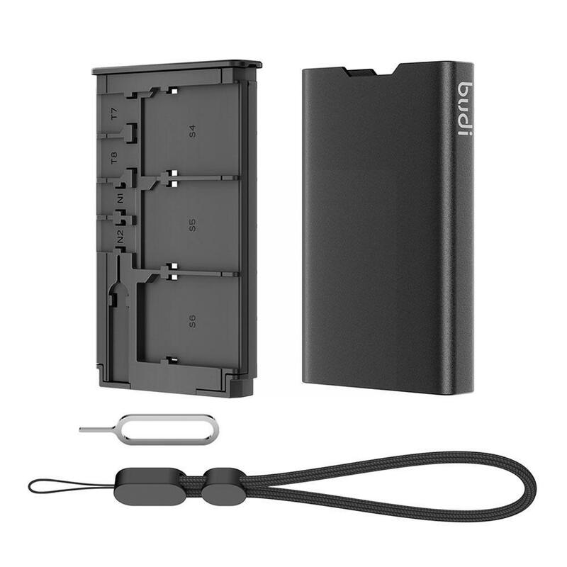 Budi 17 in 1 SD การ์ดกระเป๋าเก็บบัตรไมโคร SD กล่องเก็บการ์ดความจำโลหะแบบพกพาสำหรับ6 SD 8 Micro sd/ 2ซิมการ์ด J9T3