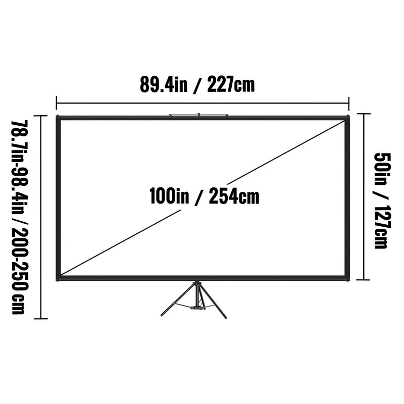 Pantalla de proyección de trípode de 100 pulgadas con soporte 16: 9 4k HD Home Theatre portátil para proyección interior y exterior