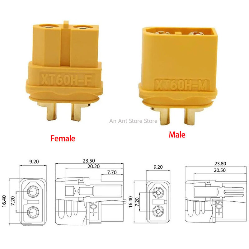 Amass Connector Bullet Plug com tampa, XT60H, XT60 bainha, feminino e masculino, banhado a ouro, peças RC, peças atualizadas, 10pcs, 20pcs