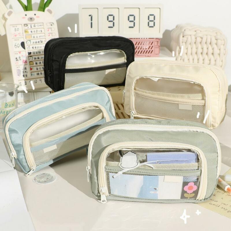 Clear Window Pen Bag Large Capacity Multi-pocket Portable Zipper Boys Students Pencil Stationery Pouch Case School Supplies
