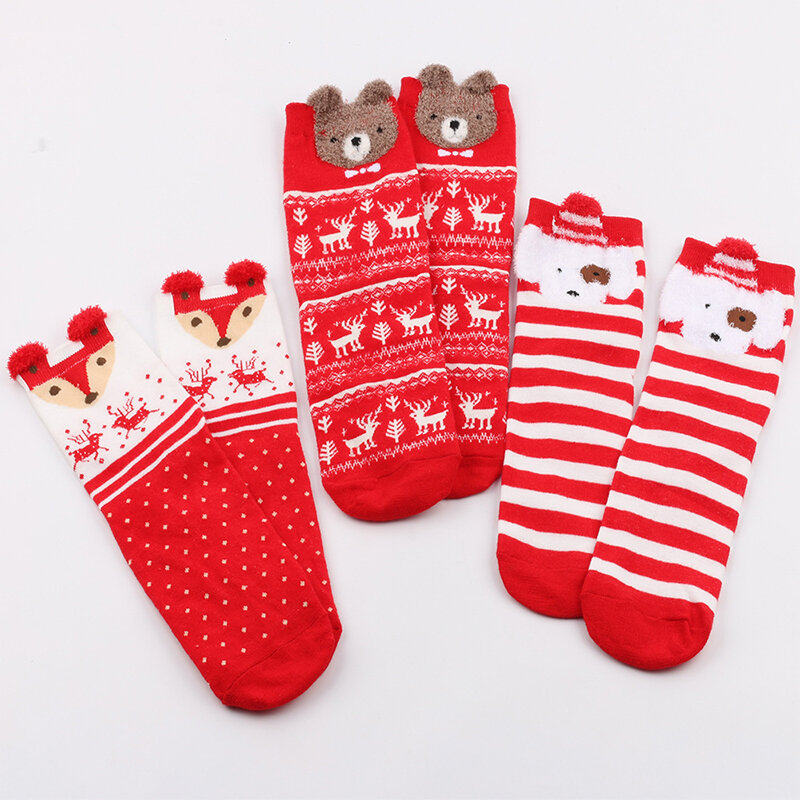 Женские носки с рождественским оленем, милые носки до середины икры с мультяшным рисунком, оптовая продажа