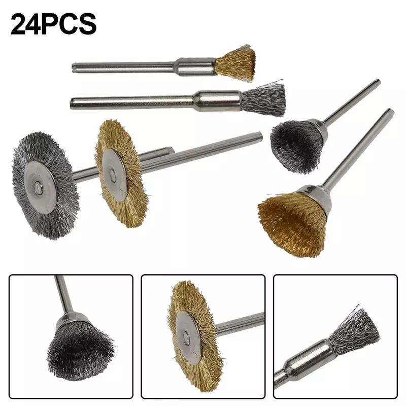 Wire Brush Brass Brush 24PCS Die Grinder Polishing Removal Brush Rotary Tools For Metal And Nonmetal Metalworking