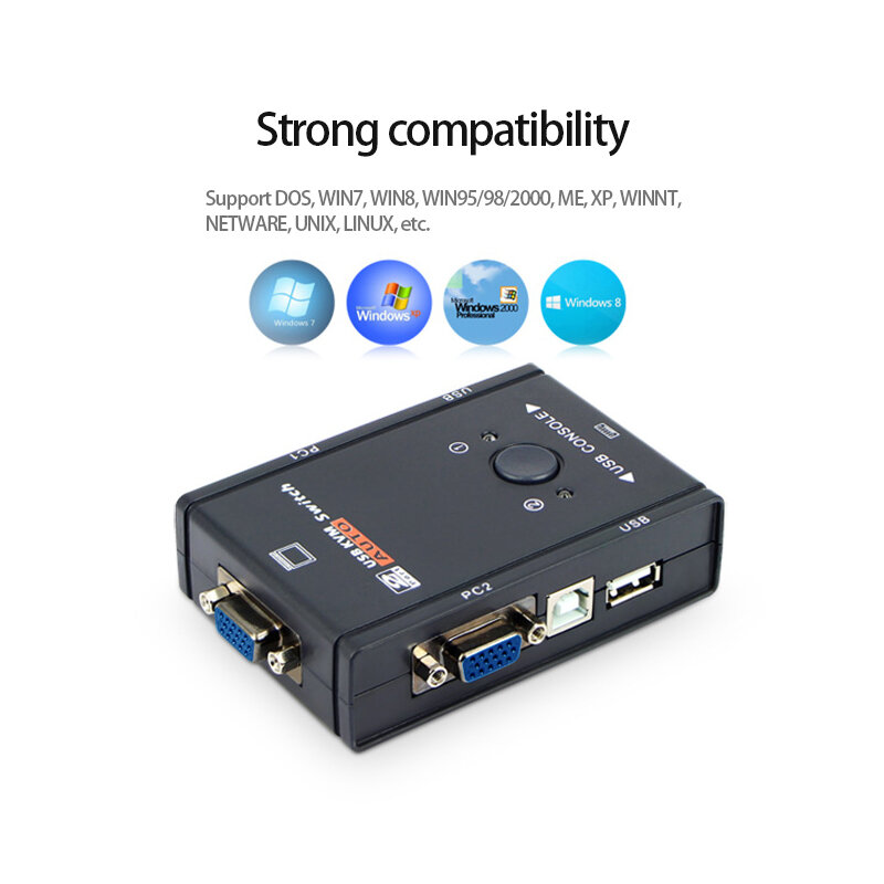2 In 1 Out 4K USB VGA KVM Switch Box for 2 PC Sharing Keyboard Mouse Plug Paly Video Display USB Swltch Splitter
