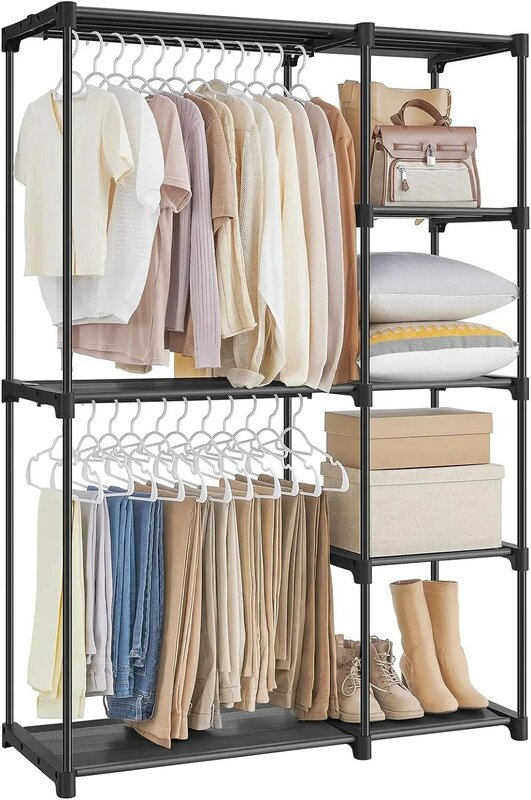 SONGMICS Portable Closet, Freestanding Closet Organizer, Clothes Rack with Shelves, Hanging Rods, Storage Organizer