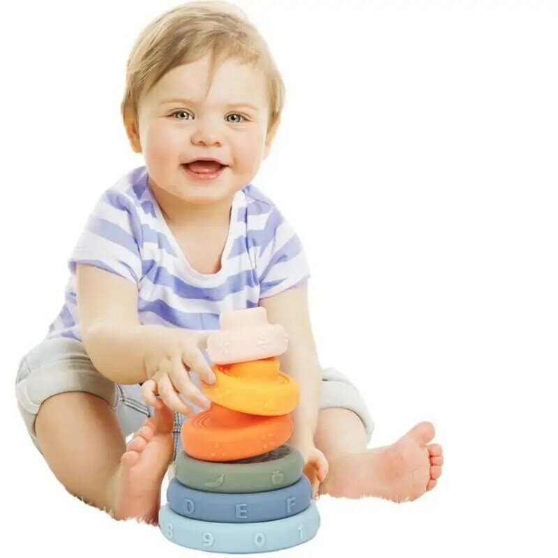 Stapelaar Speelgoed Stapelbare Ring Voor Baby 'S Vroege Educatieve Montessori Sensorische Stapelaar Speelgoed Baby Baby Siliconen Bijtring