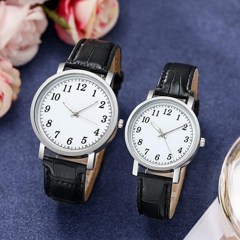 Couple Watch Round Battery Operated Faux Leather Strap Wristwatch Birthday Gift Men Women Quartz Wrist Watch Fashion Jewelry