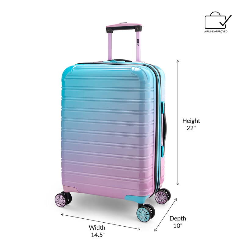 iFLY Hardside Luggage Fibertech 2 Piece Set, 20" Carry-on Luggage and 28" Checked Luggage, Cotton Candy