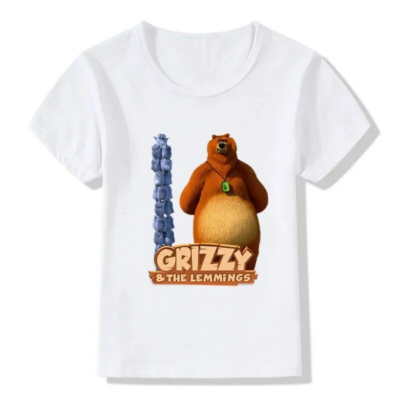 Zonlicht Grizzy Beer Print Cartoon Jongens T-shirt Leuke Lemmings Grappige Baby Meisjes Kleding Zomer Kinderen T-shirt Kinderen Tops,HKP5426