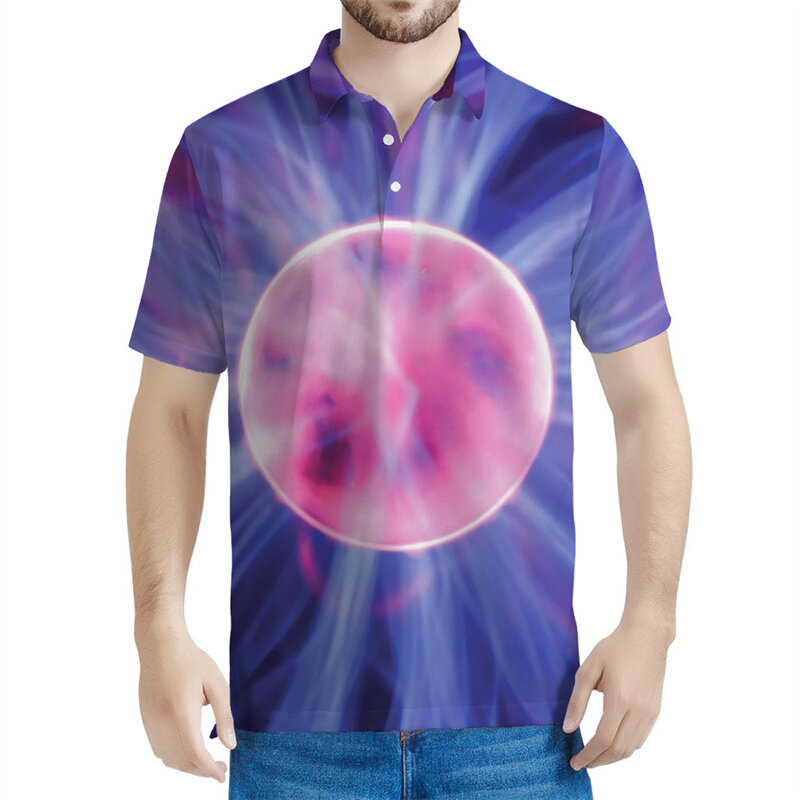 Nieuwe 3d Print Bliksem Plasma Patroon Heren Poloshirt Zomer Mode Korte Mouwen Knoop T-Shirts Casual Revers Poloshirts Tops