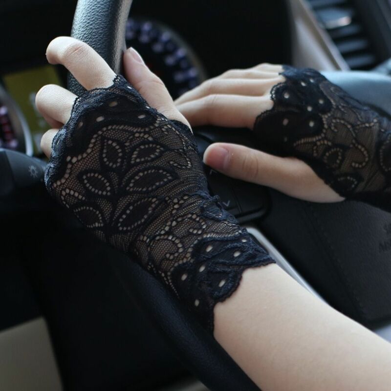 Lace Sunscreen Half Finger Gloves Cosplay Breathable Sexy Mesh Lace Sexy Mesh Thin Fingerless Lace Gloves